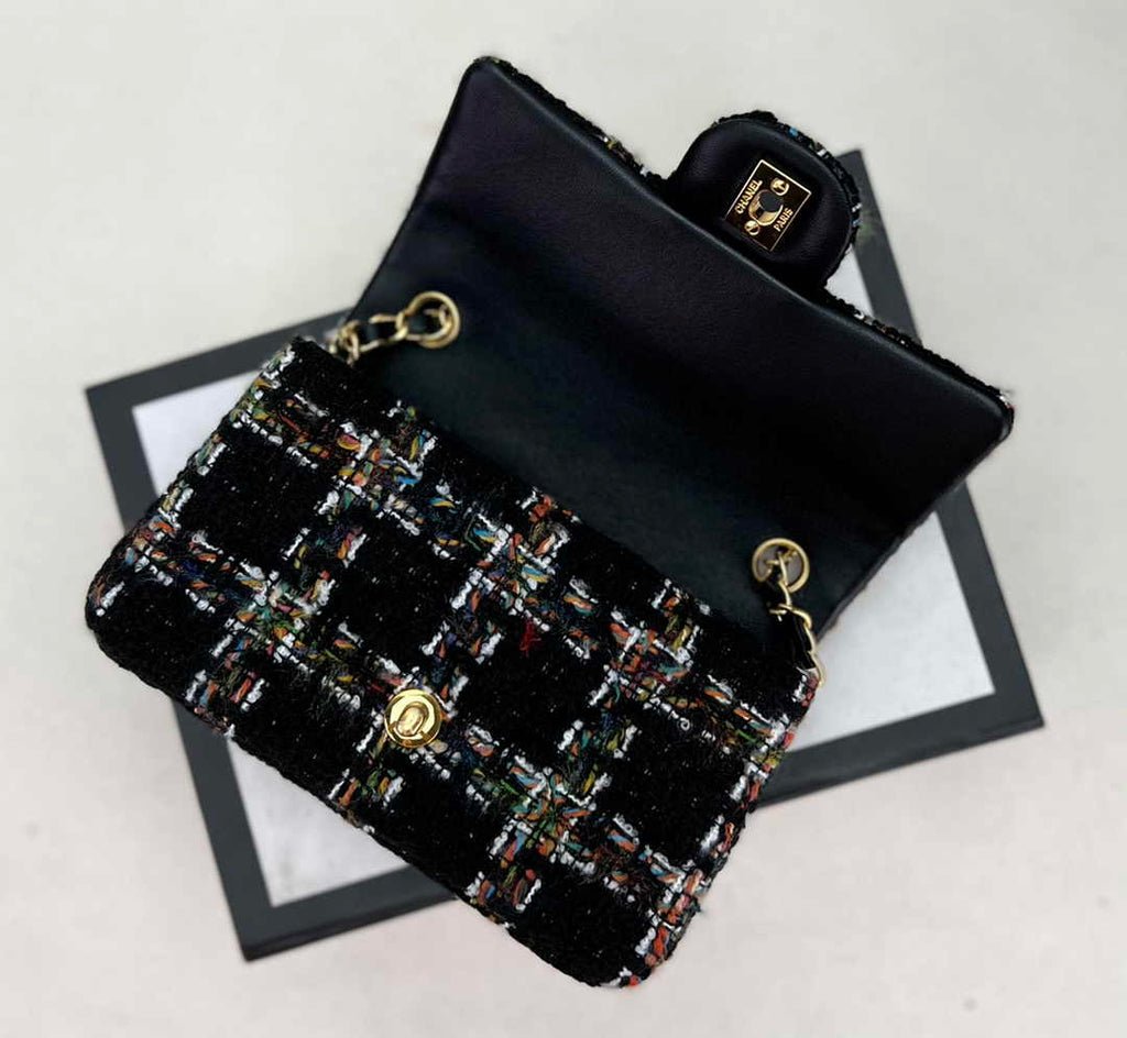 Chanel A69900 Mini Flap Bag Black Tweed Gold-Tone Metal