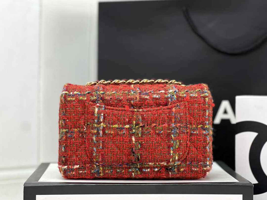 Chanel A69900 Mini Flap Bag Red Tweed Gold-Tone Metal