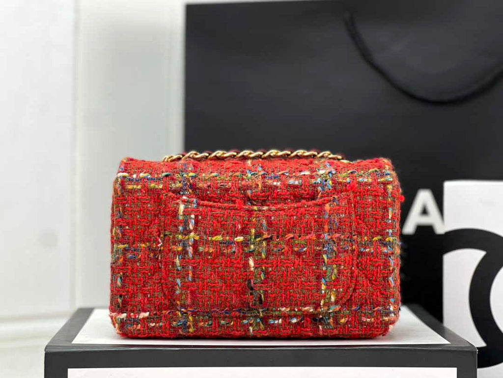 Chanel A69900 Mini Flap Bag Red Tweed Gold-Tone Metal