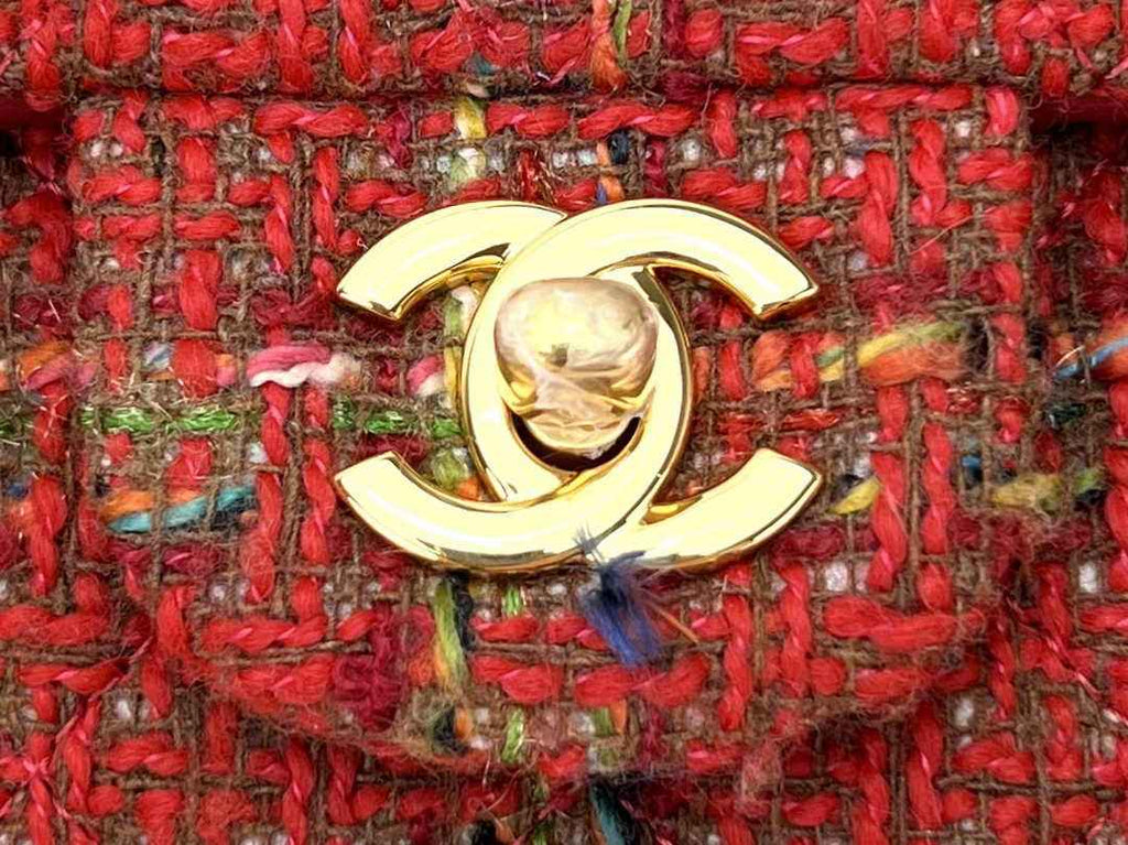 Chanel A69900 Mini Flap Bag Red Tweed Gold-Tone Metal