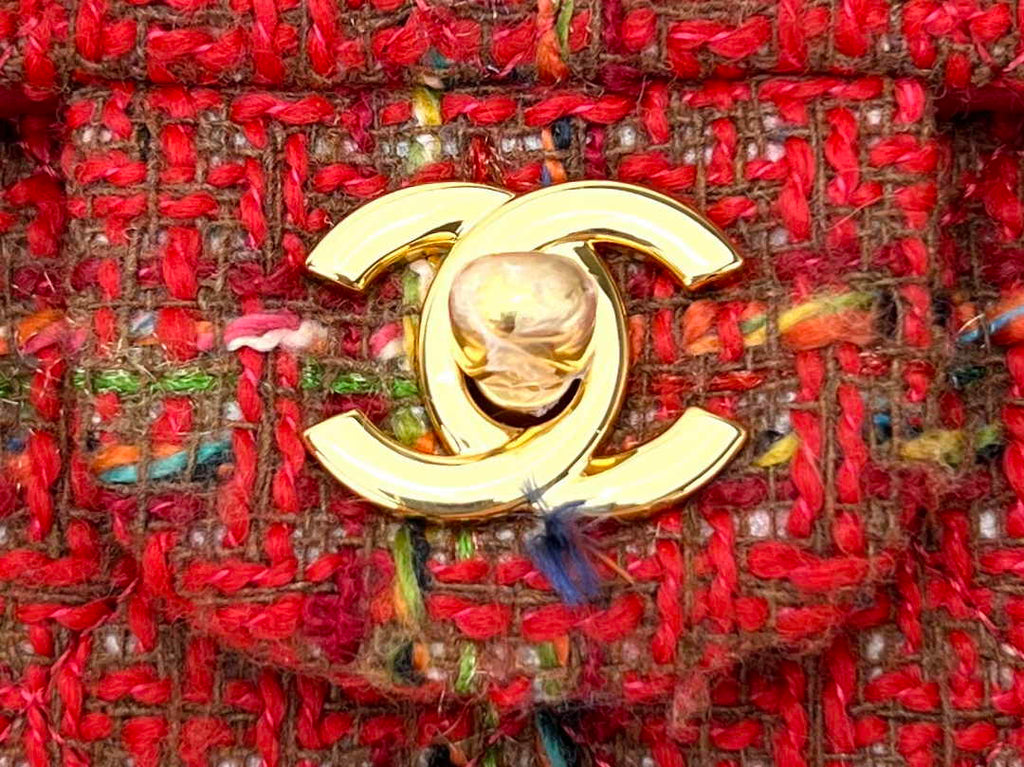 Chanel A69900 Mini Flap Bag Red Tweed Gold-Tone Metal