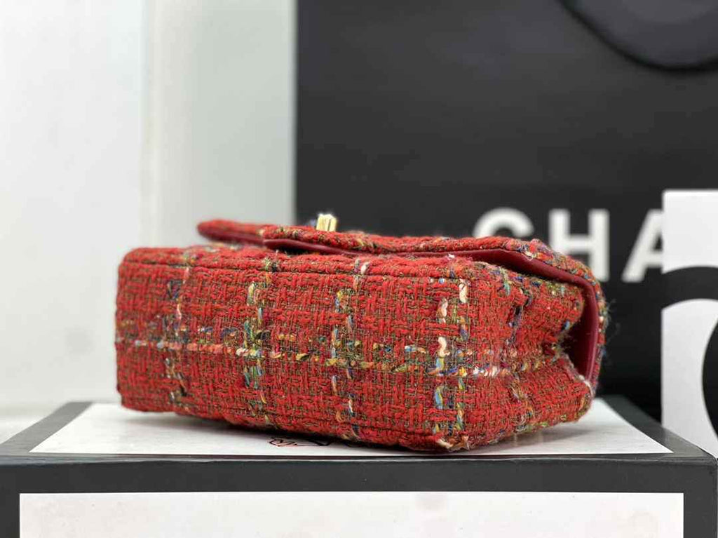 Chanel A69900 Mini Flap Bag Red Tweed Gold-Tone Metal