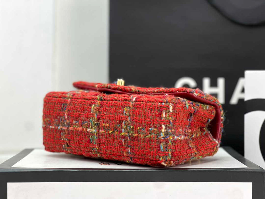 Chanel A69900 Mini Flap Bag Red Tweed Gold-Tone Metal