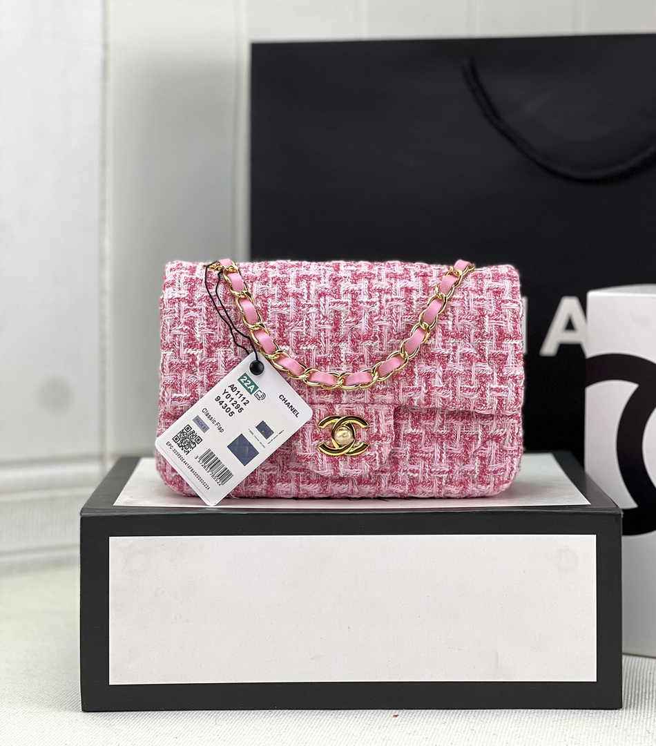 Chanel A69900 Mini Flap Bag Pink Tweed Gold-Tone Metal