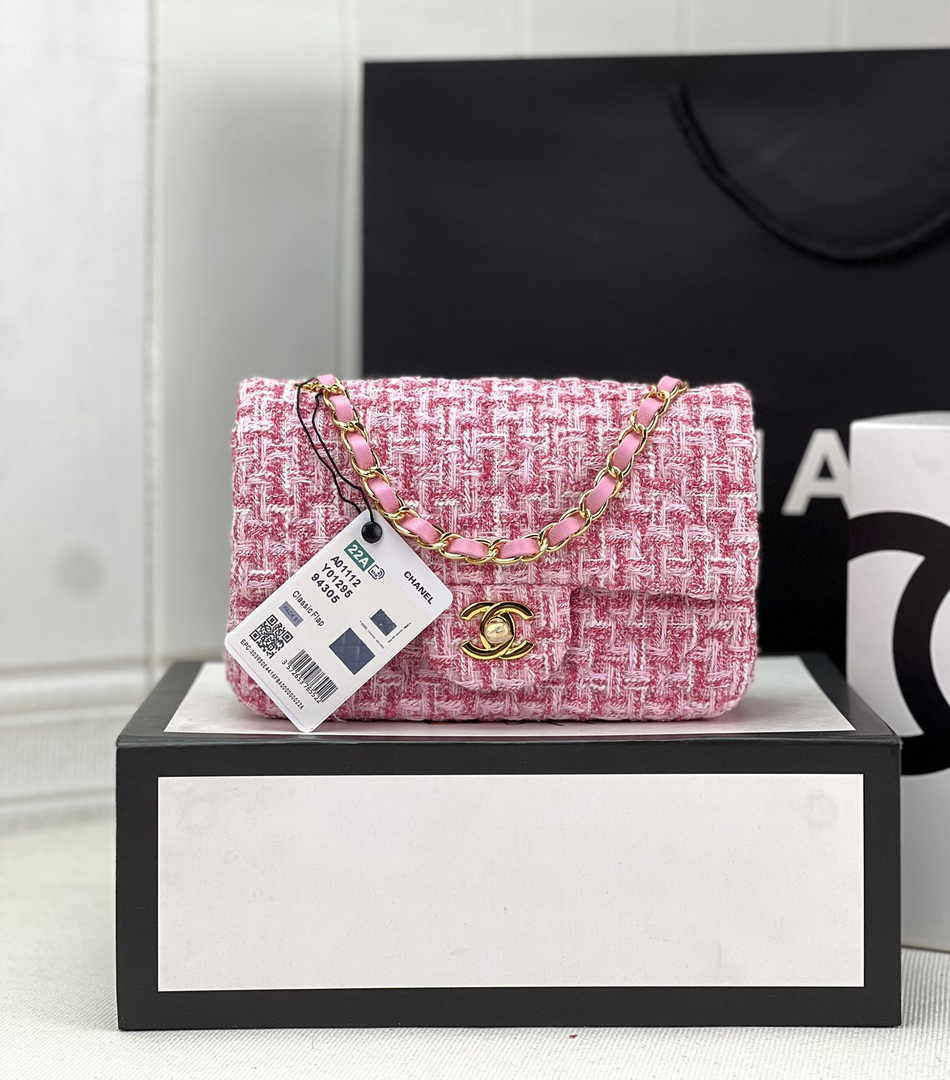 Chanel A69900 Mini Flap Bag Pink Tweed Gold-Tone Metal