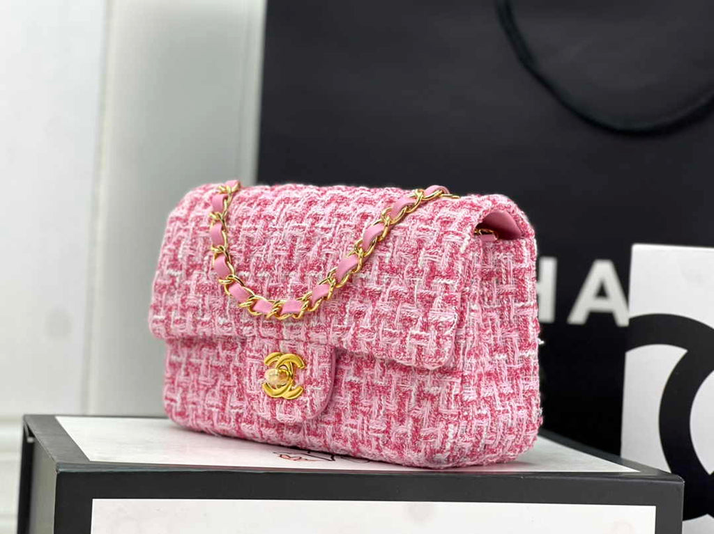 Chanel A69900 Mini Flap Bag Pink Tweed Gold-Tone Metal