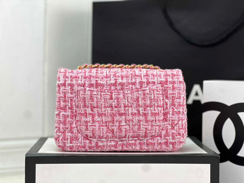 Chanel A69900 Mini Flap Bag Pink Tweed Gold-Tone Metal