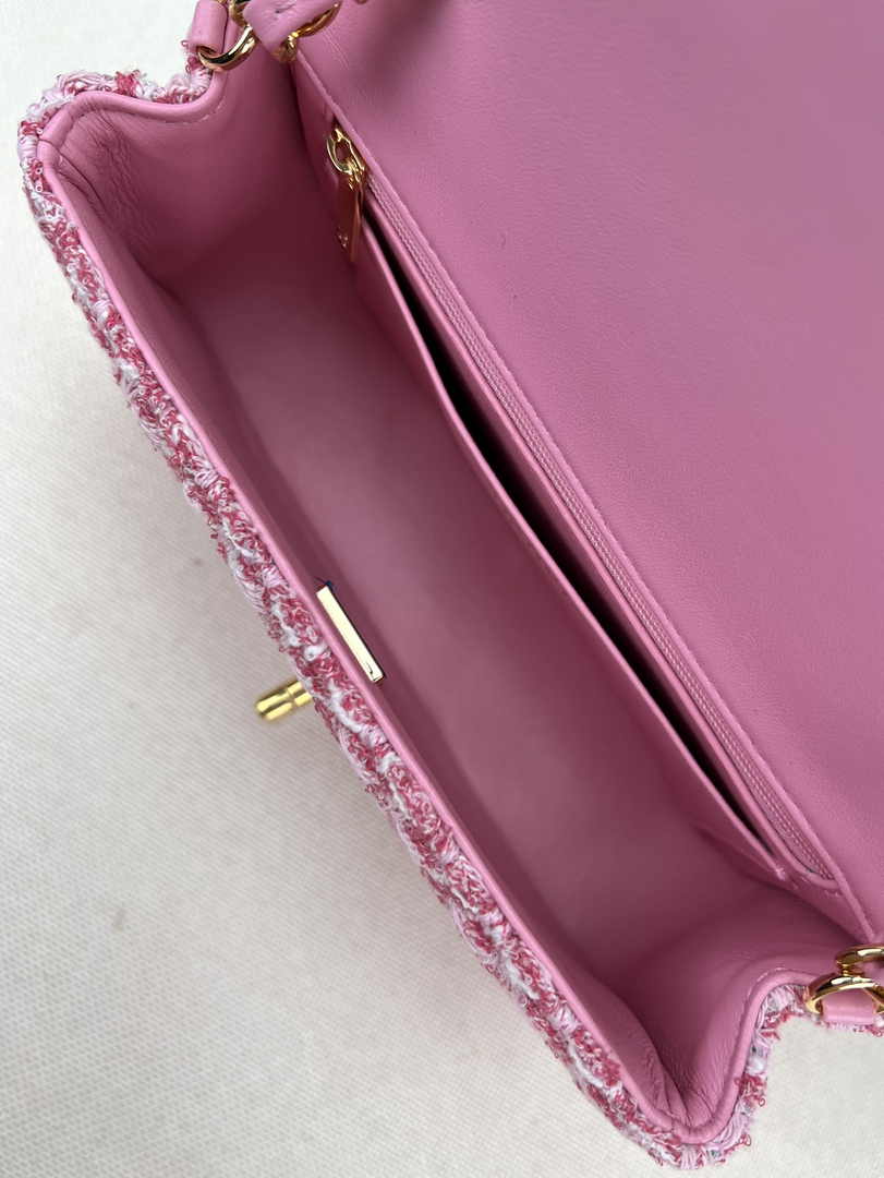 Chanel A69900 Mini Flap Bag Pink Tweed Gold-Tone Metal