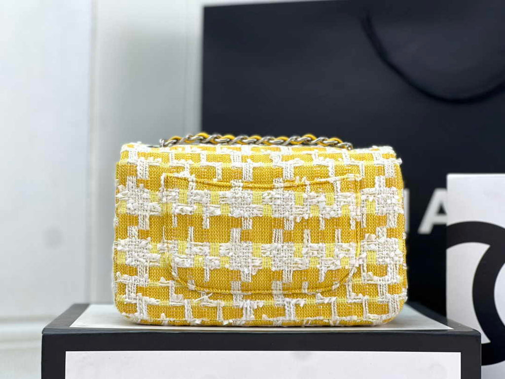 Chanel A69900 Mini Flap Bag Yellow Tweed Gold-Tone Metal