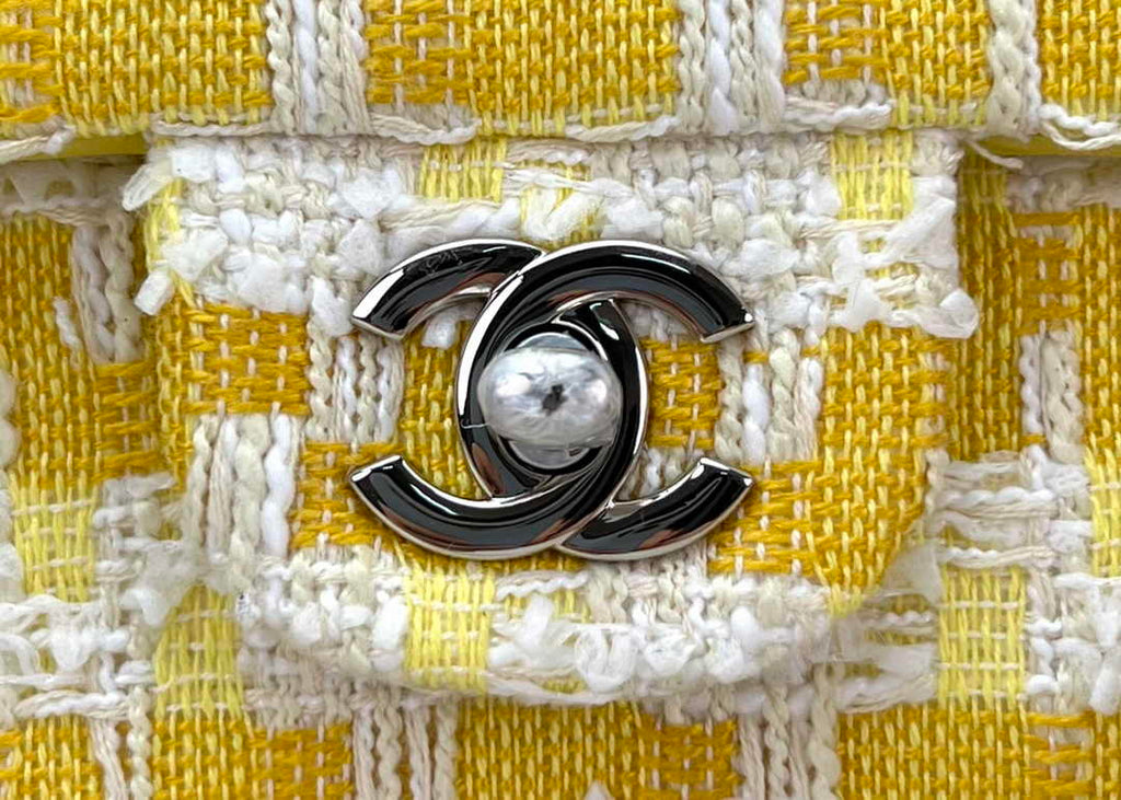 Chanel A69900 Mini Flap Bag Yellow Tweed Gold-Tone Metal