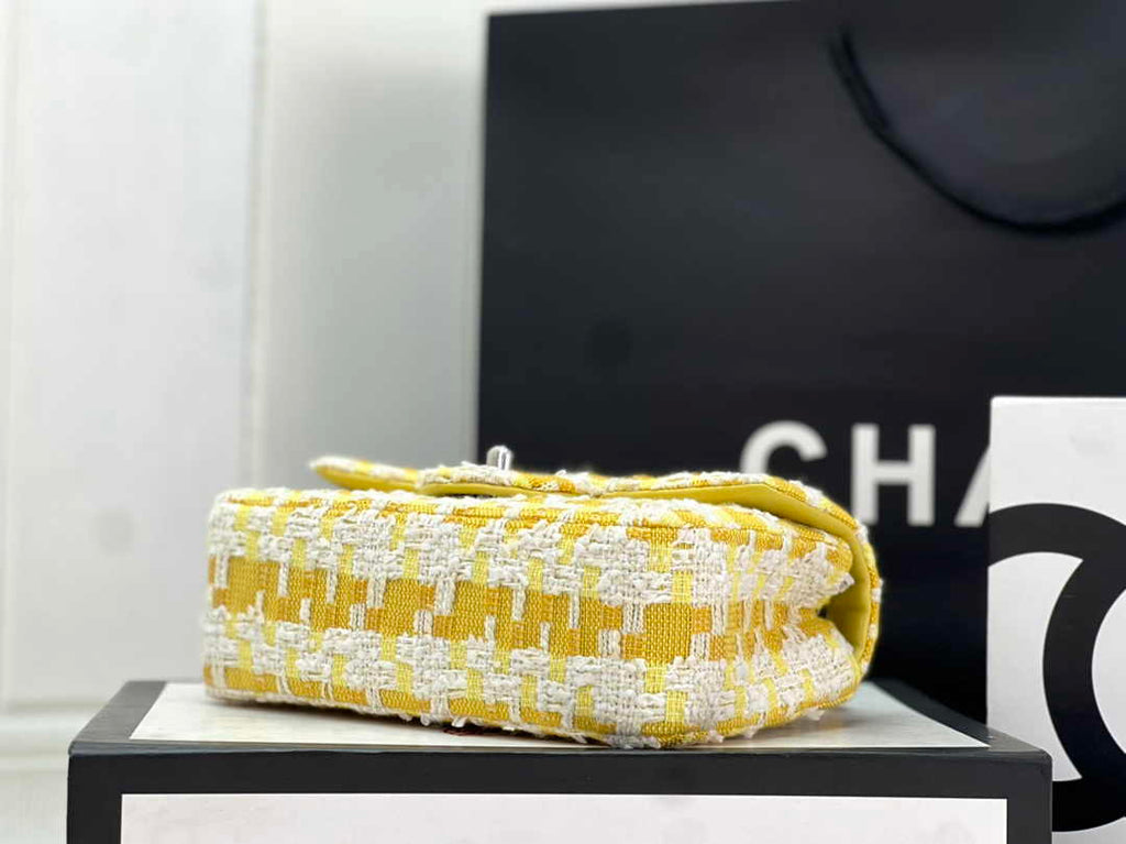 Chanel A69900 Mini Flap Bag Yellow Tweed Gold-Tone Metal