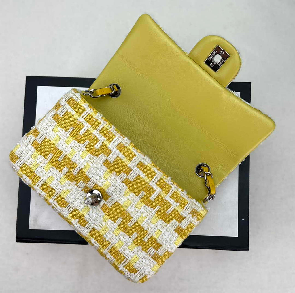 Chanel A69900 Mini Flap Bag Yellow Tweed Gold-Tone Metal