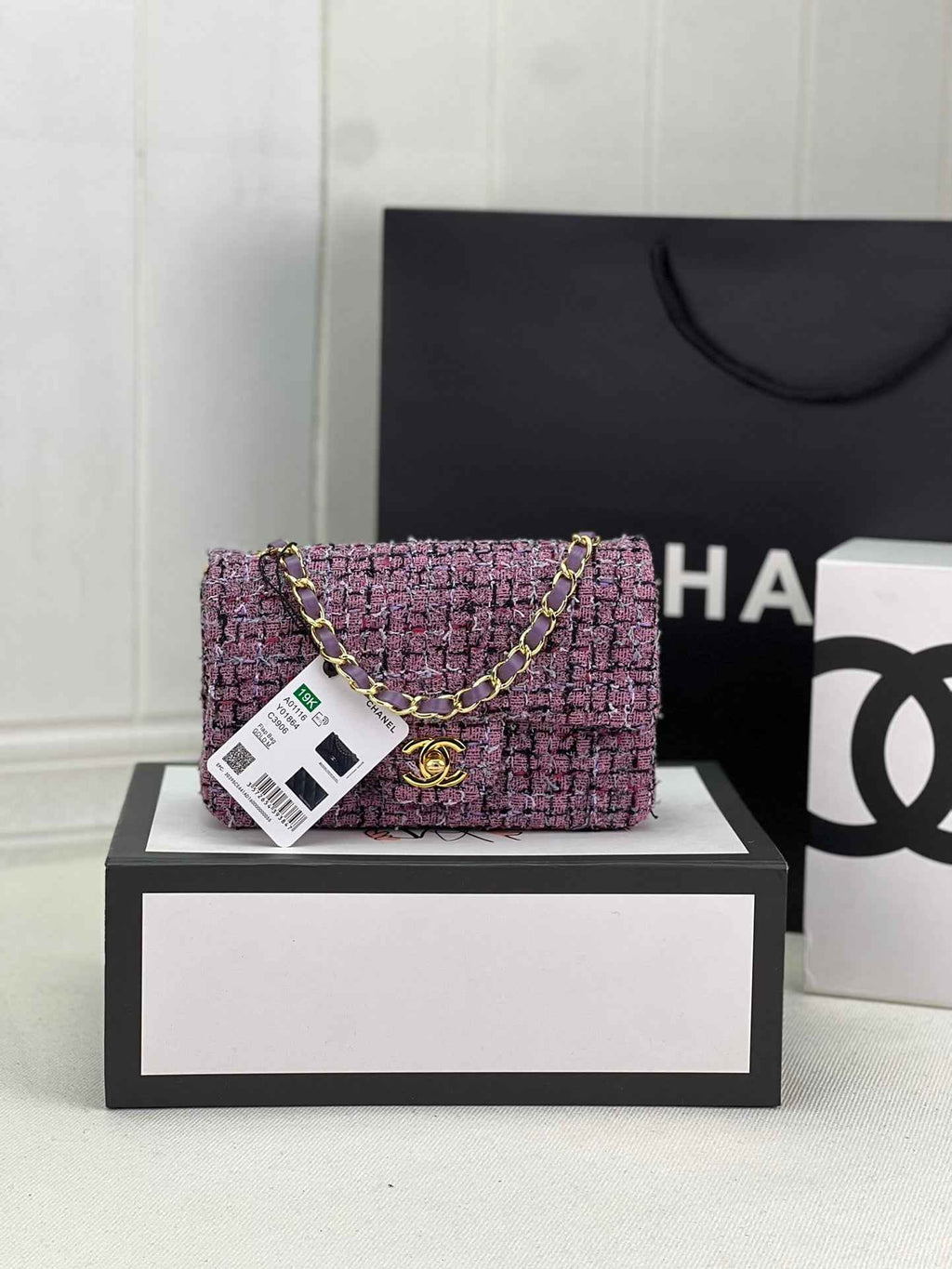 Chanel A69900 Mini Flap Bag Purple Tweed Gold-Tone Metal