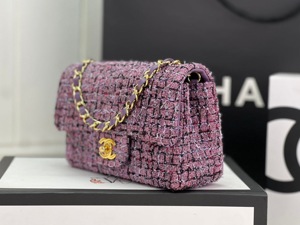 Chanel A69900 Mini Flap Bag Purple Tweed Gold-Tone Metal