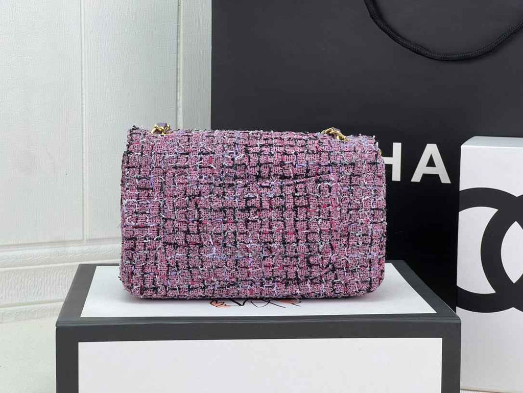 Chanel A69900 Mini Flap Bag Purple Tweed Gold-Tone Metal