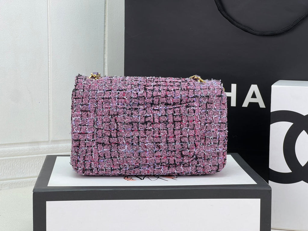 Chanel A69900 Mini Flap Bag Purple Tweed Gold-Tone Metal
