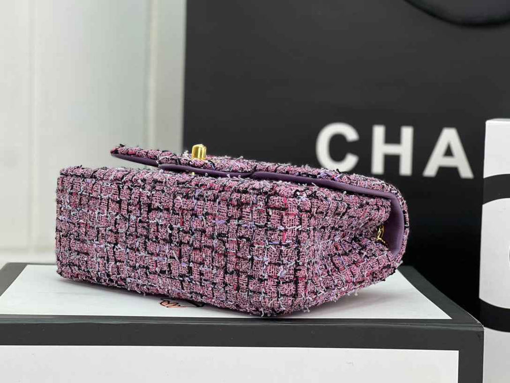 Chanel A69900 Mini Flap Bag Purple Tweed Gold-Tone Metal