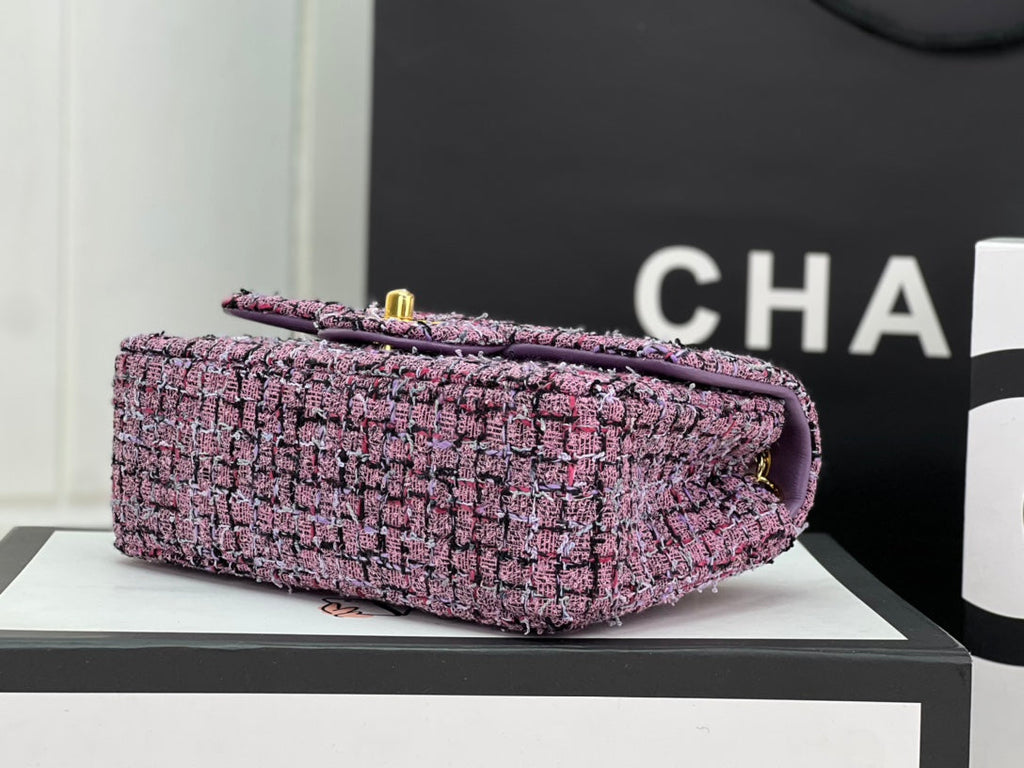Chanel A69900 Mini Flap Bag Purple Tweed Gold-Tone Metal
