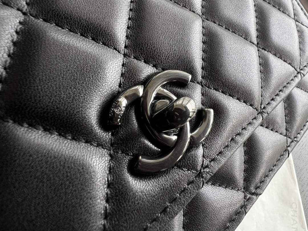 Chanel A84456 Chevron Trendy CC Wallet On Chain Bag Lambskin Black