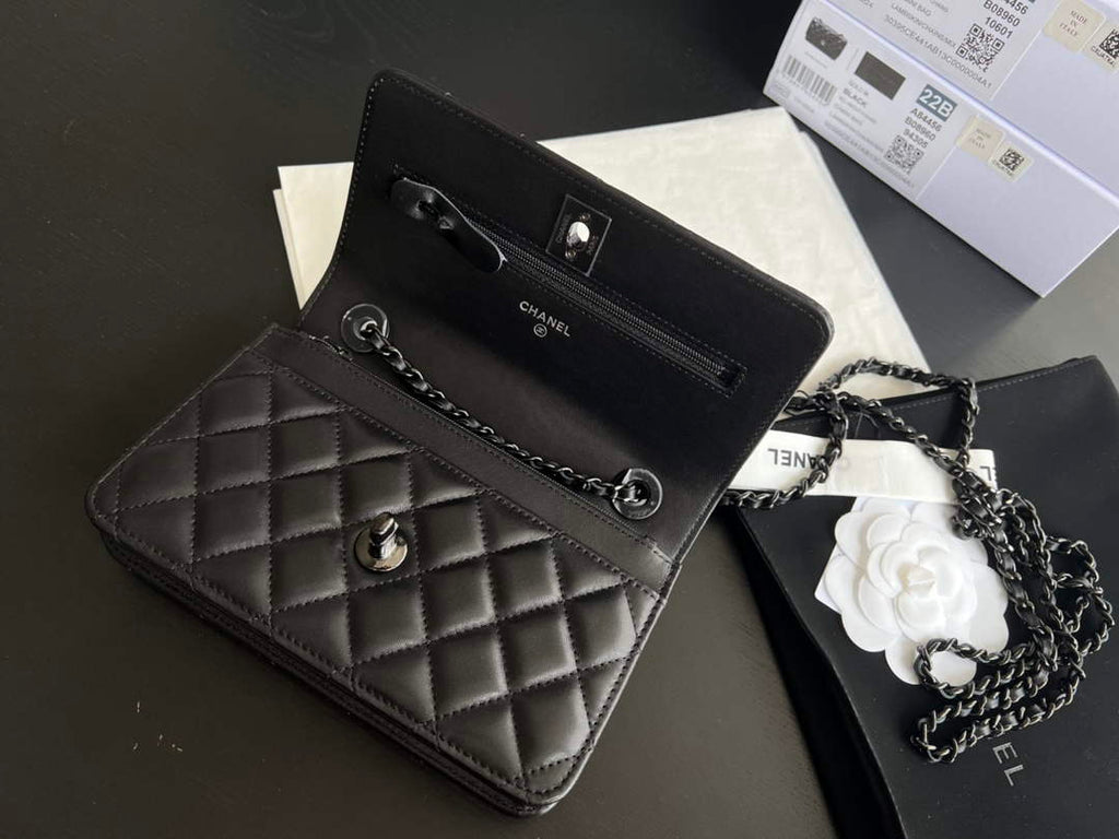 Chanel A84456 Chevron Trendy CC Wallet On Chain Bag Lambskin Black