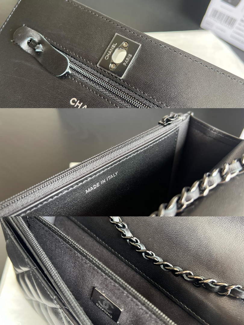 Chanel A84456 Chevron Trendy CC Wallet On Chain Bag Lambskin Black