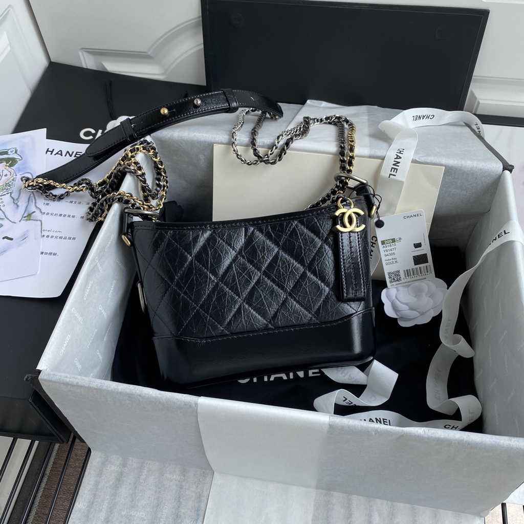Chanel A91810 Gabrielle Mini Hobo Bag Leather Black