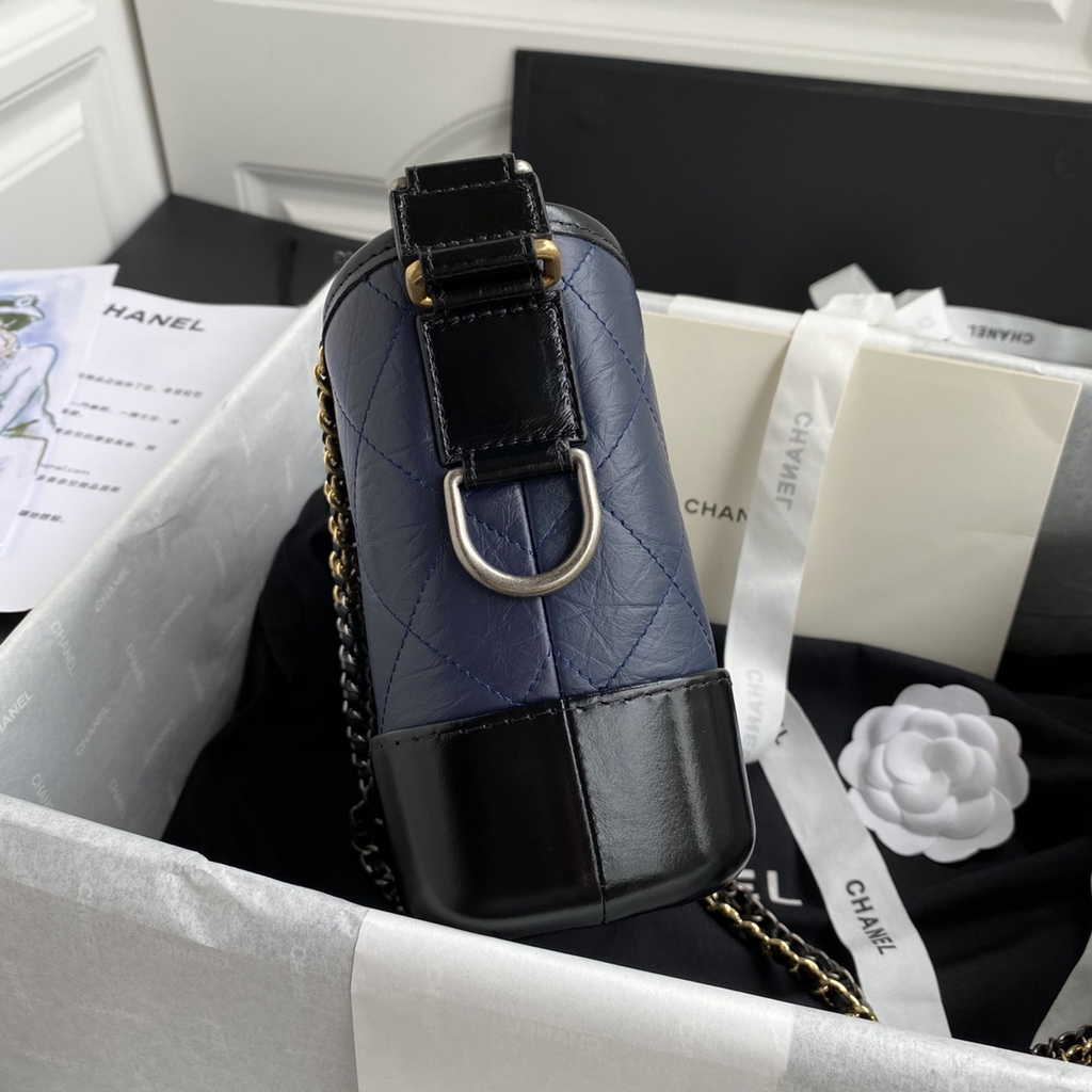 Chanel A91810 Gabrielle Mini Hobo Bag Leather Navy Blue