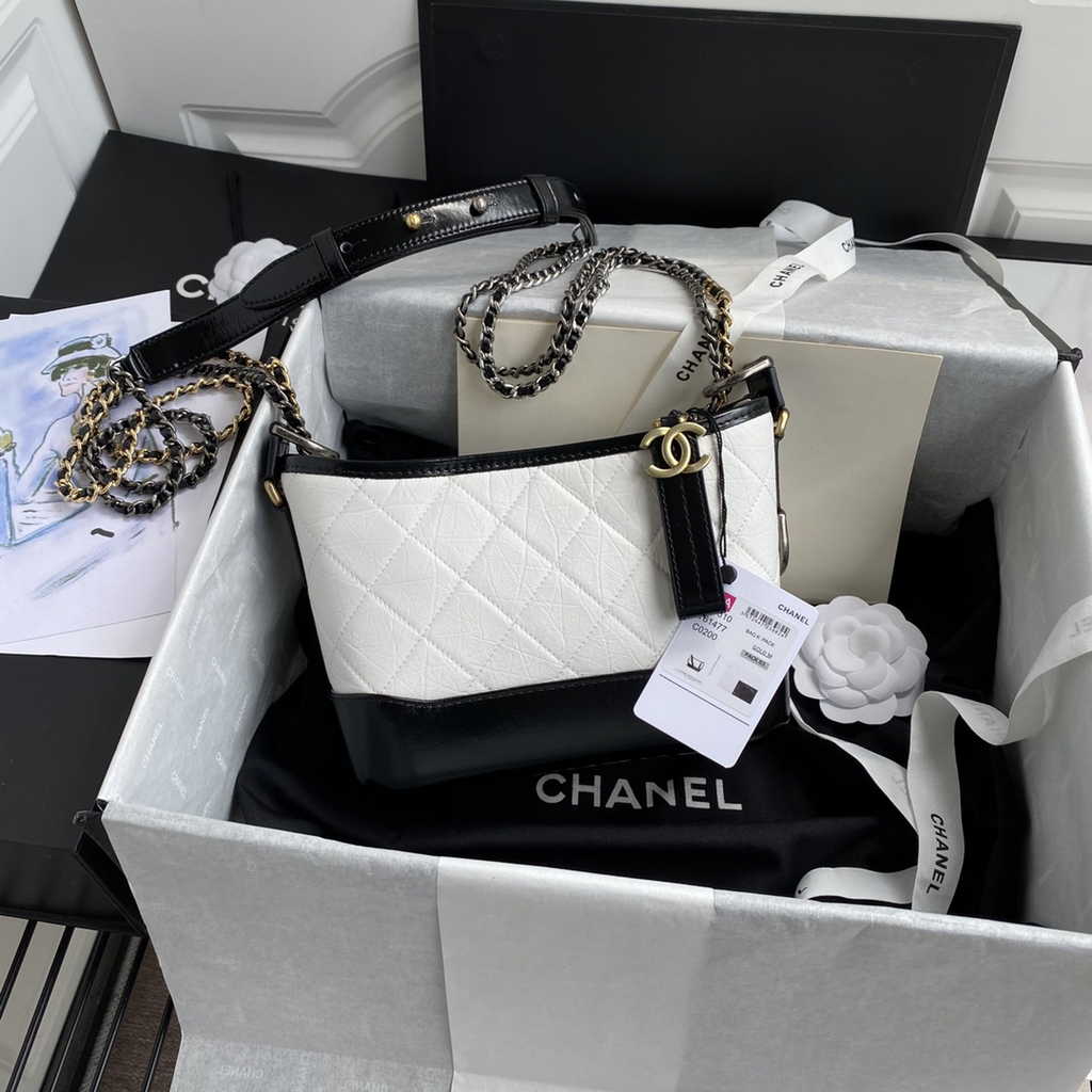 Chanel A91810 Gabrielle Mini Hobo Bag Leather White