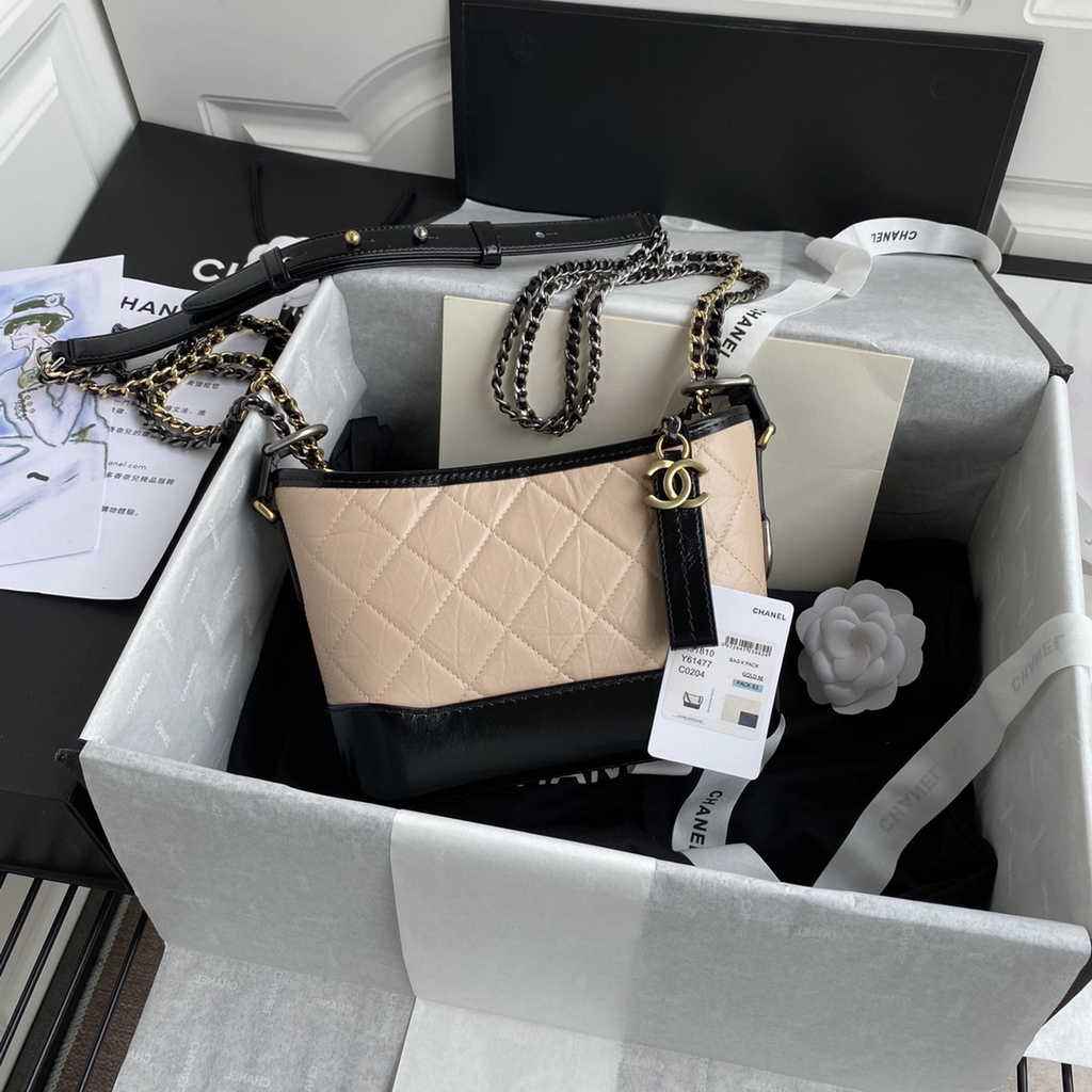 Chanel A91810 Gabrielle Mini Hobo Bag Leather Apricot