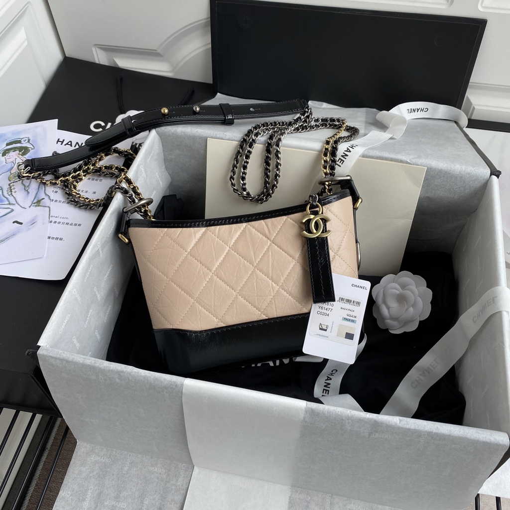 Chanel A91810 Gabrielle Mini Hobo Bag Leather Apricot