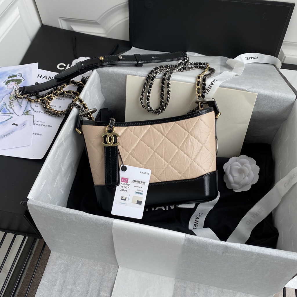 Chanel A91810 Gabrielle Mini Hobo Bag Leather Apricot