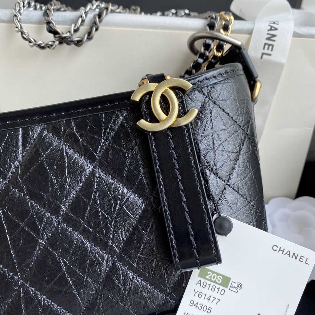 Chanel A91810 Gabrielle Mini Hobo Bag Leather Black
