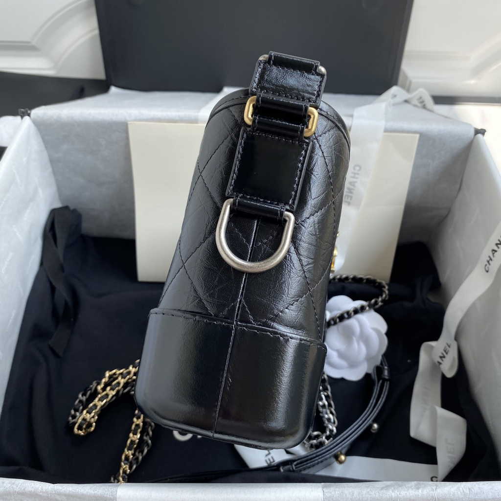 Chanel A91810 Gabrielle Mini Hobo Bag Leather Black