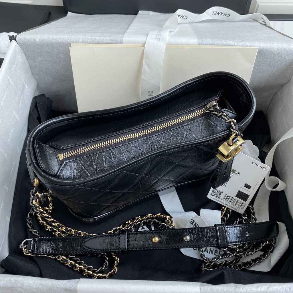 Chanel A91810 Gabrielle Mini Hobo Bag Leather Black
