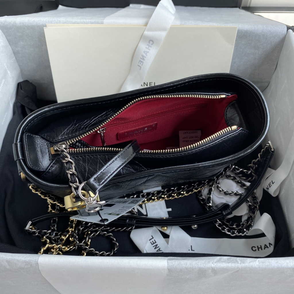 Chanel A91810 Gabrielle Mini Hobo Bag Leather Black