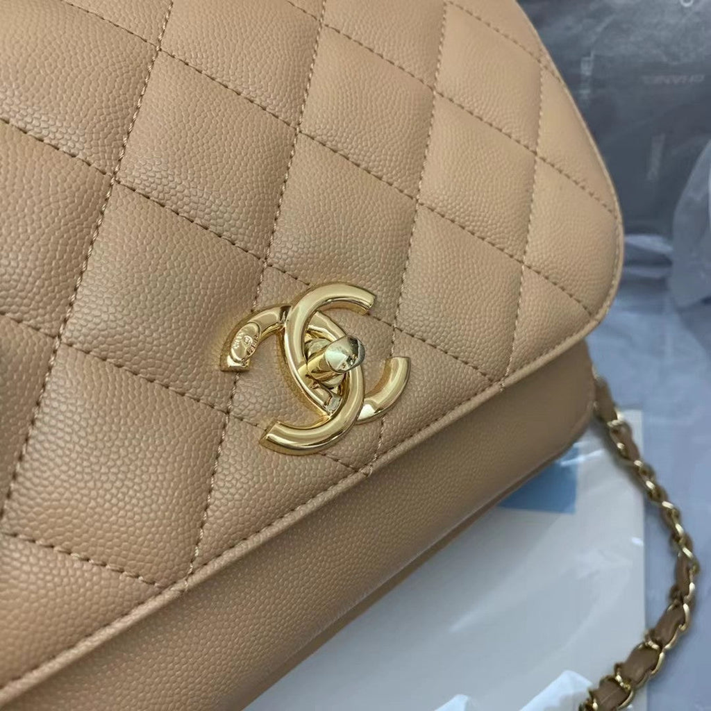 Chanel A93608 Messenger Bag Calfskin Gold Hardware Aprcot