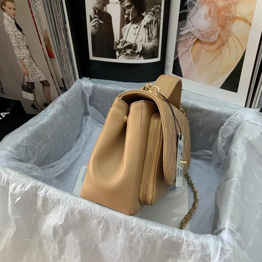 Chanel A93608 Messenger Bag Calfskin Gold Hardware Aprcot