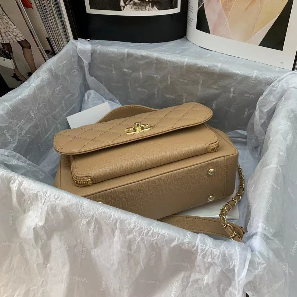 Chanel A93608 Messenger Bag Calfskin Gold Hardware Aprcot