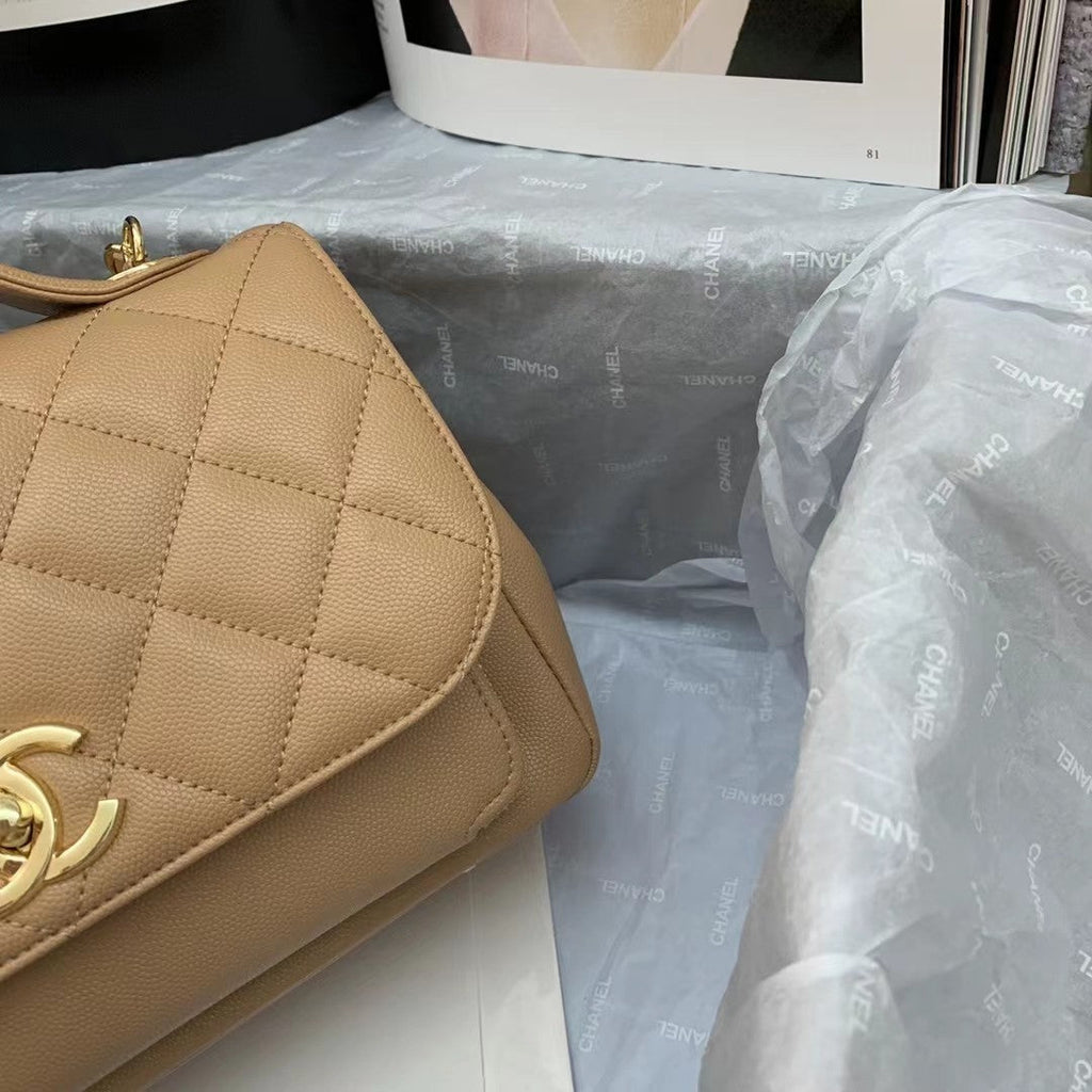 Chanel A93608 Messenger Bag Calfskin Gold Hardware Aprcot