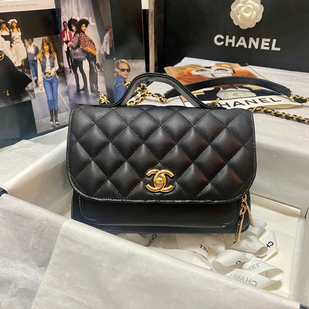 Chanel A93608 Messenger Bag Calfskin Gold Hardware Black