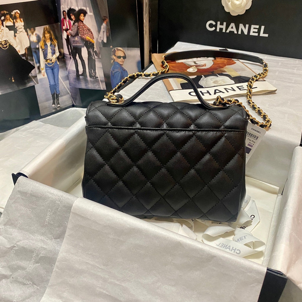 Chanel A93608 Messenger Bag Calfskin Gold Hardware Black