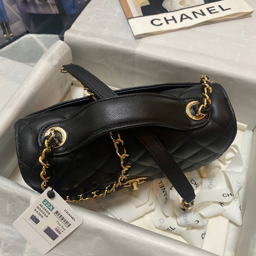 Chanel A93608 Messenger Bag Calfskin Gold Hardware Black