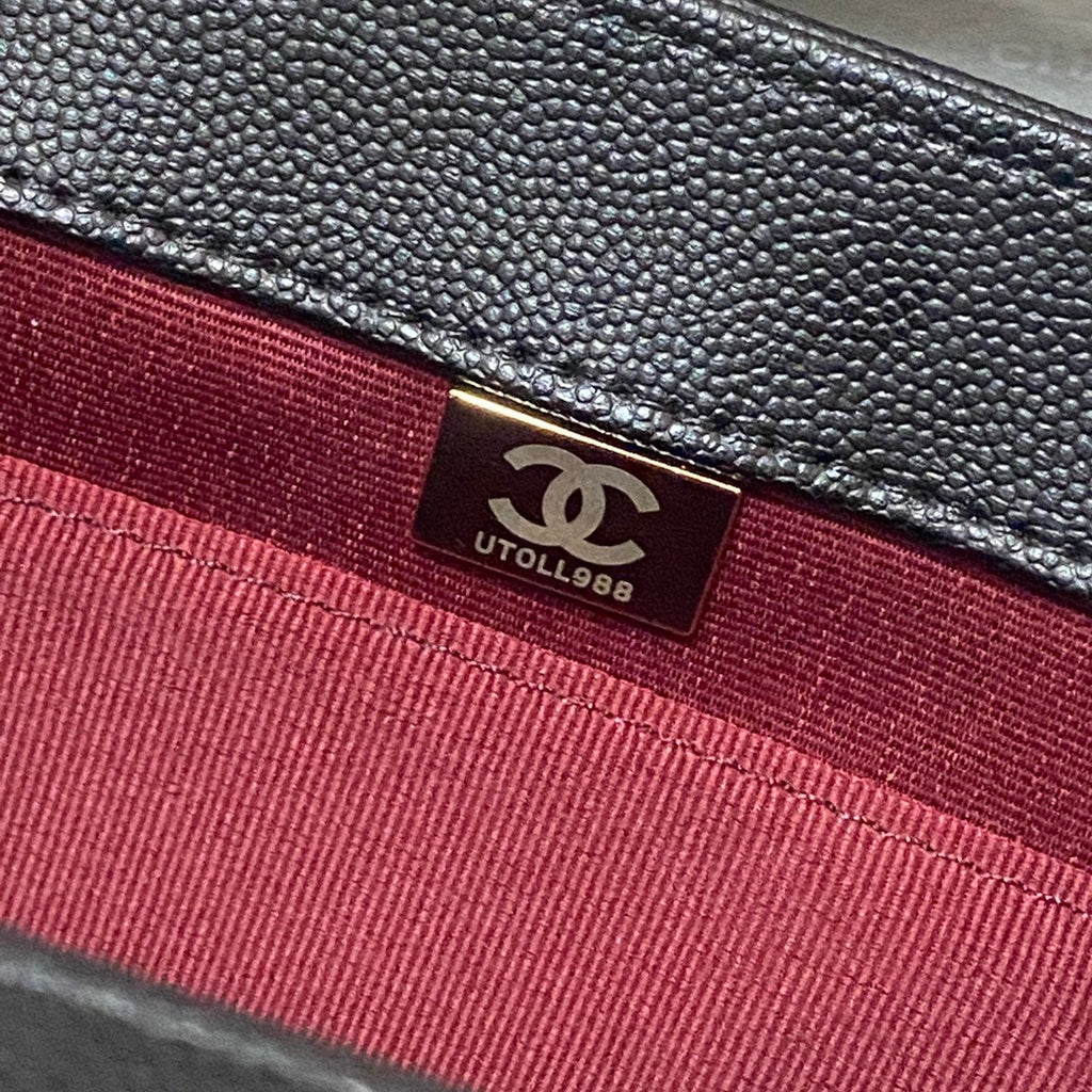 Chanel A93608 Messenger Bag Calfskin Gold Hardware Black