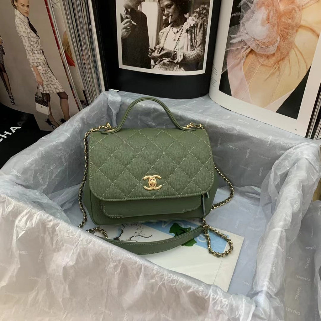 Chanel A93749 Messenger Bag Calfskin Gold Hardware Green