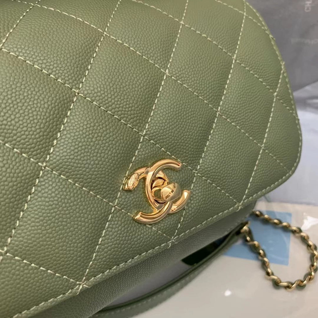 Chanel A93749 Messenger Bag Calfskin Gold Hardware Green