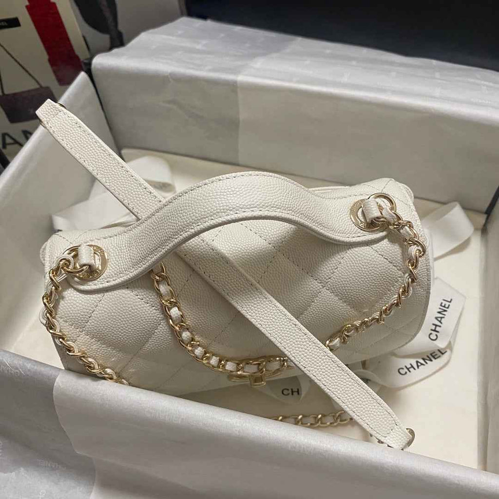 Chanel A93749 Messenger Bag Calfskin Gold Hardware White