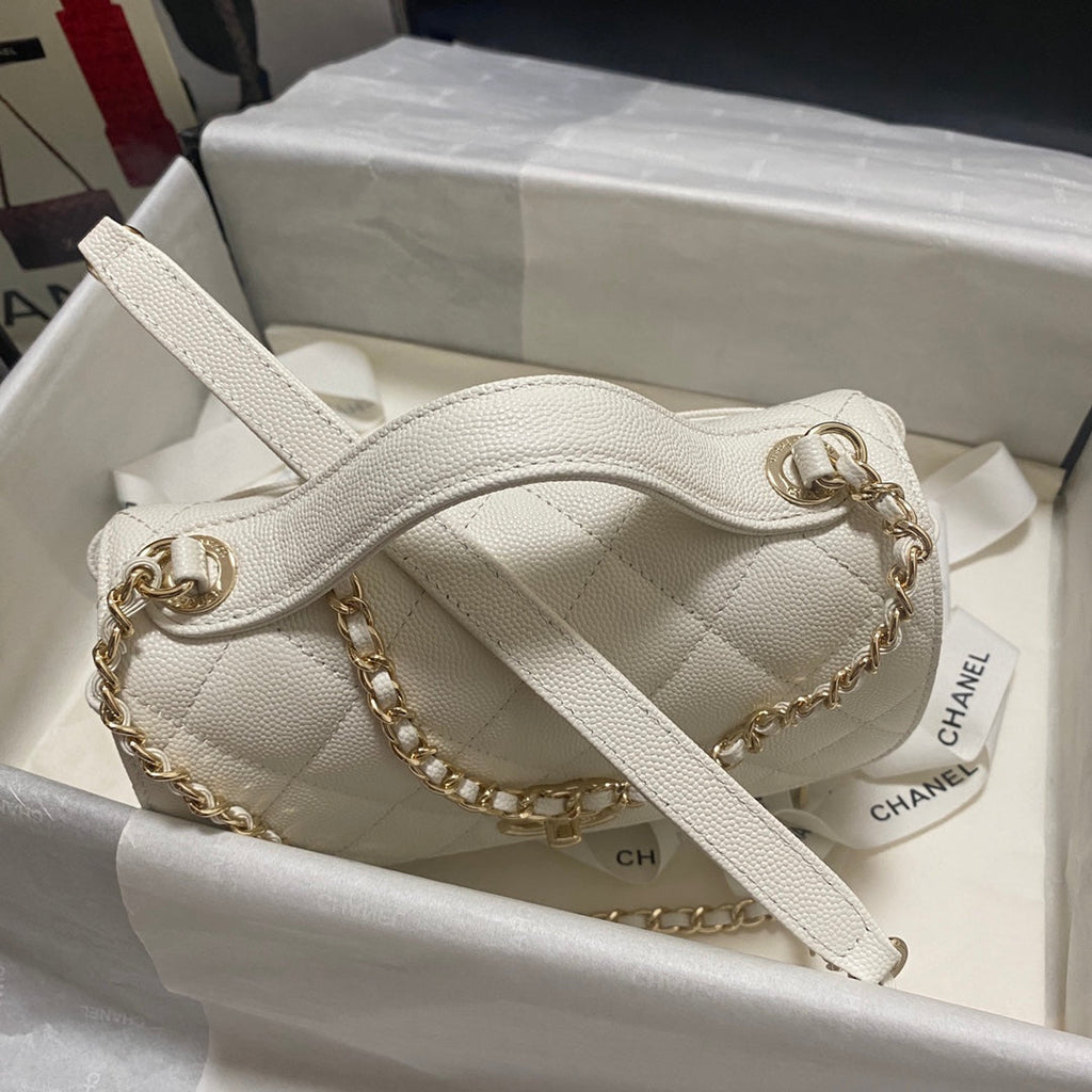 Chanel A93749 Messenger Bag Calfskin Gold Hardware White