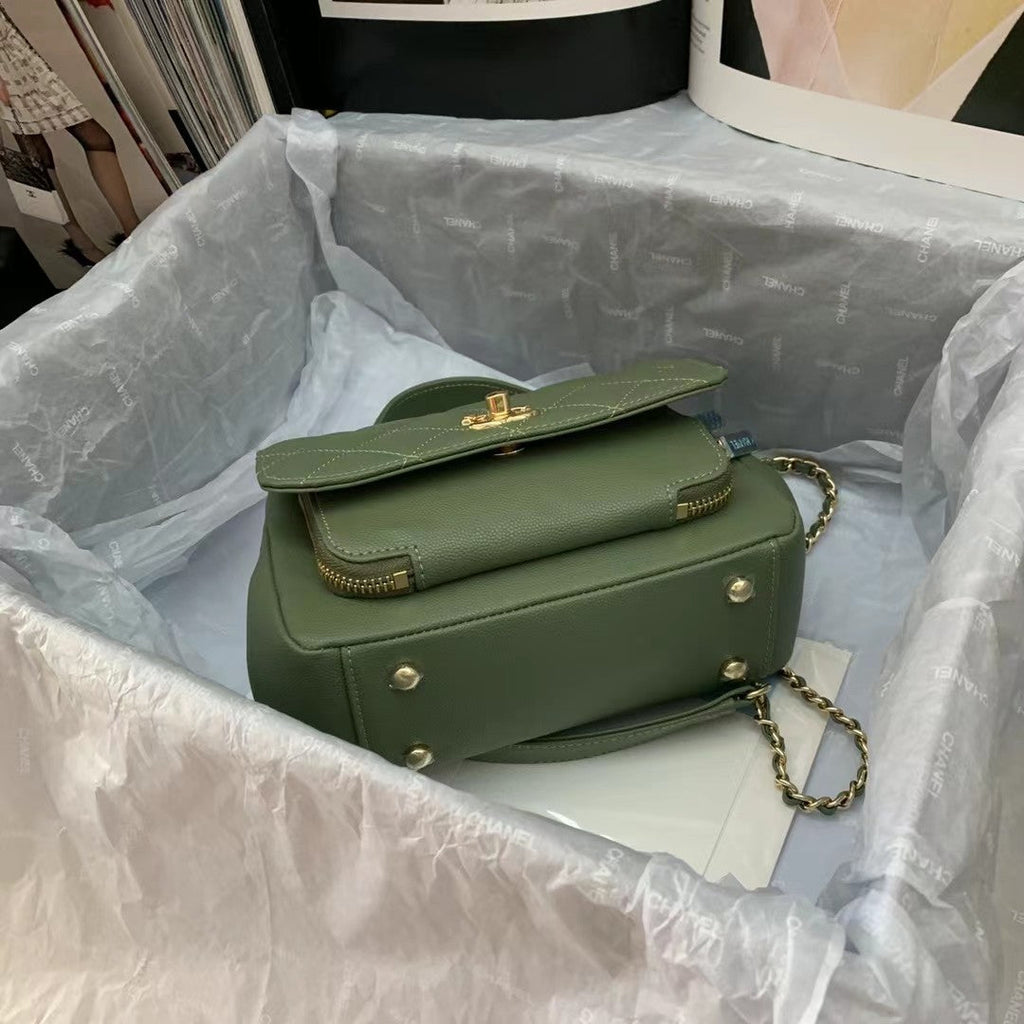 Chanel A93749 Messenger Bag Calfskin Gold Hardware Green