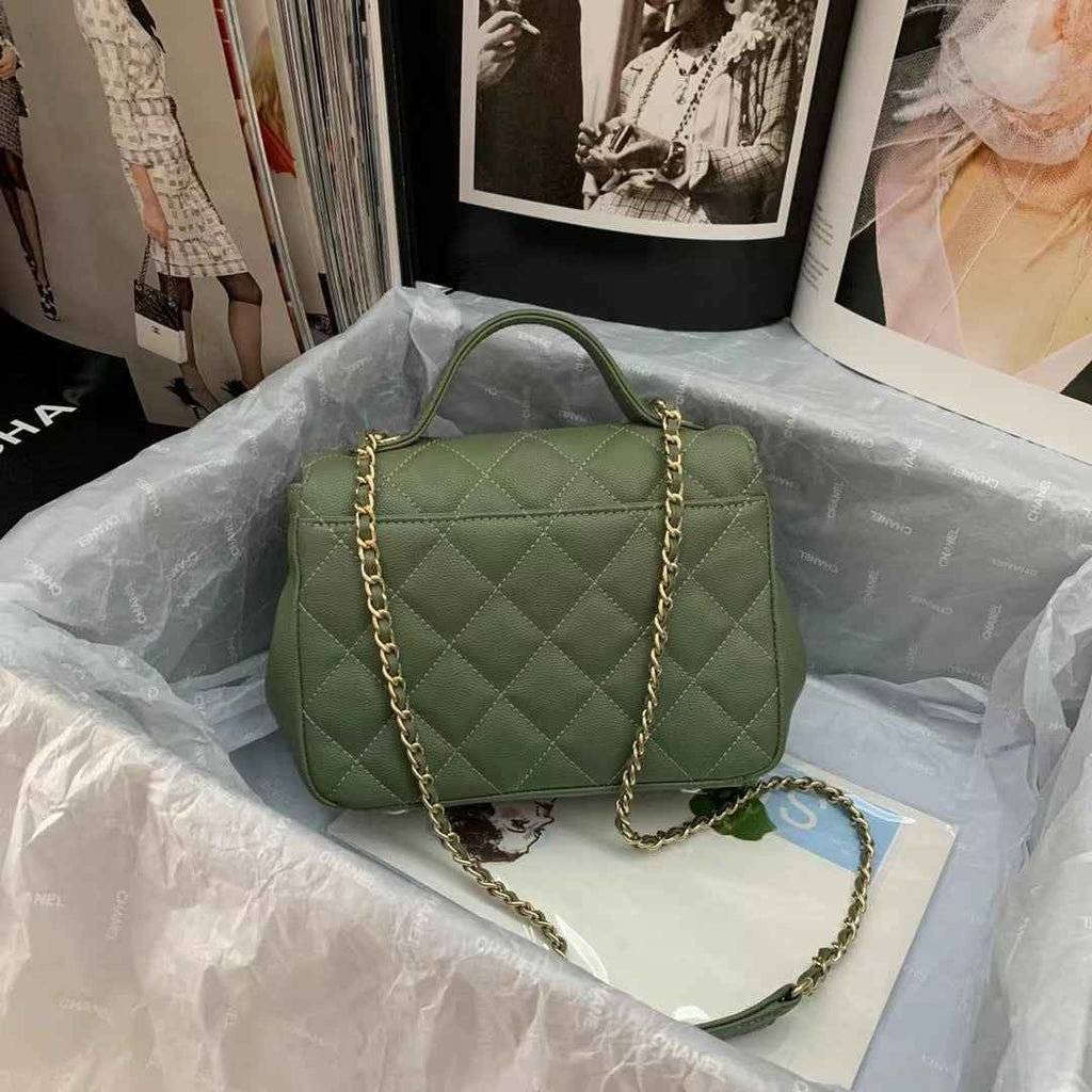 Chanel A93749 Messenger Bag Calfskin Gold Hardware Green