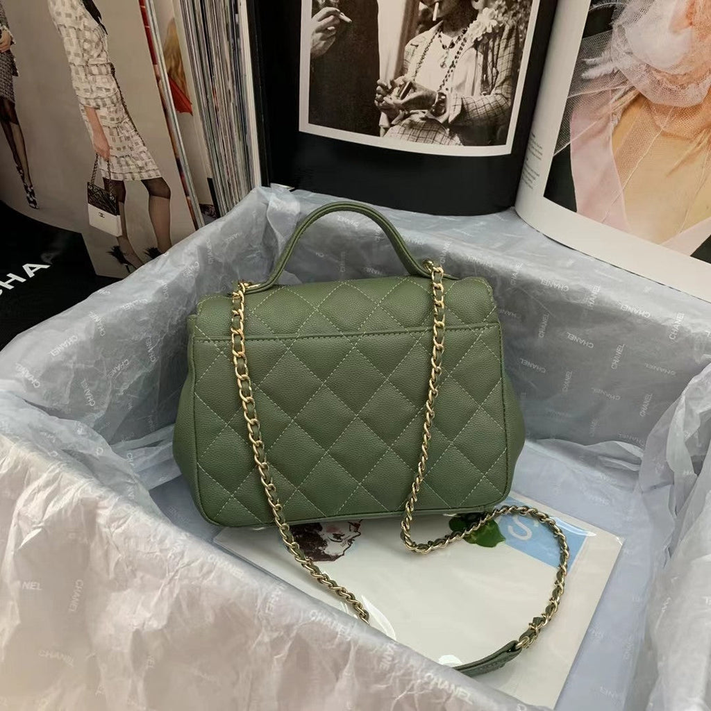 Chanel A93749 Messenger Bag Calfskin Gold Hardware Green